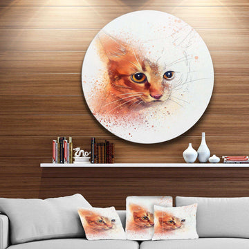 Beautiful Brown Kitten Watercolor - Animal Metal Circle Wall Art